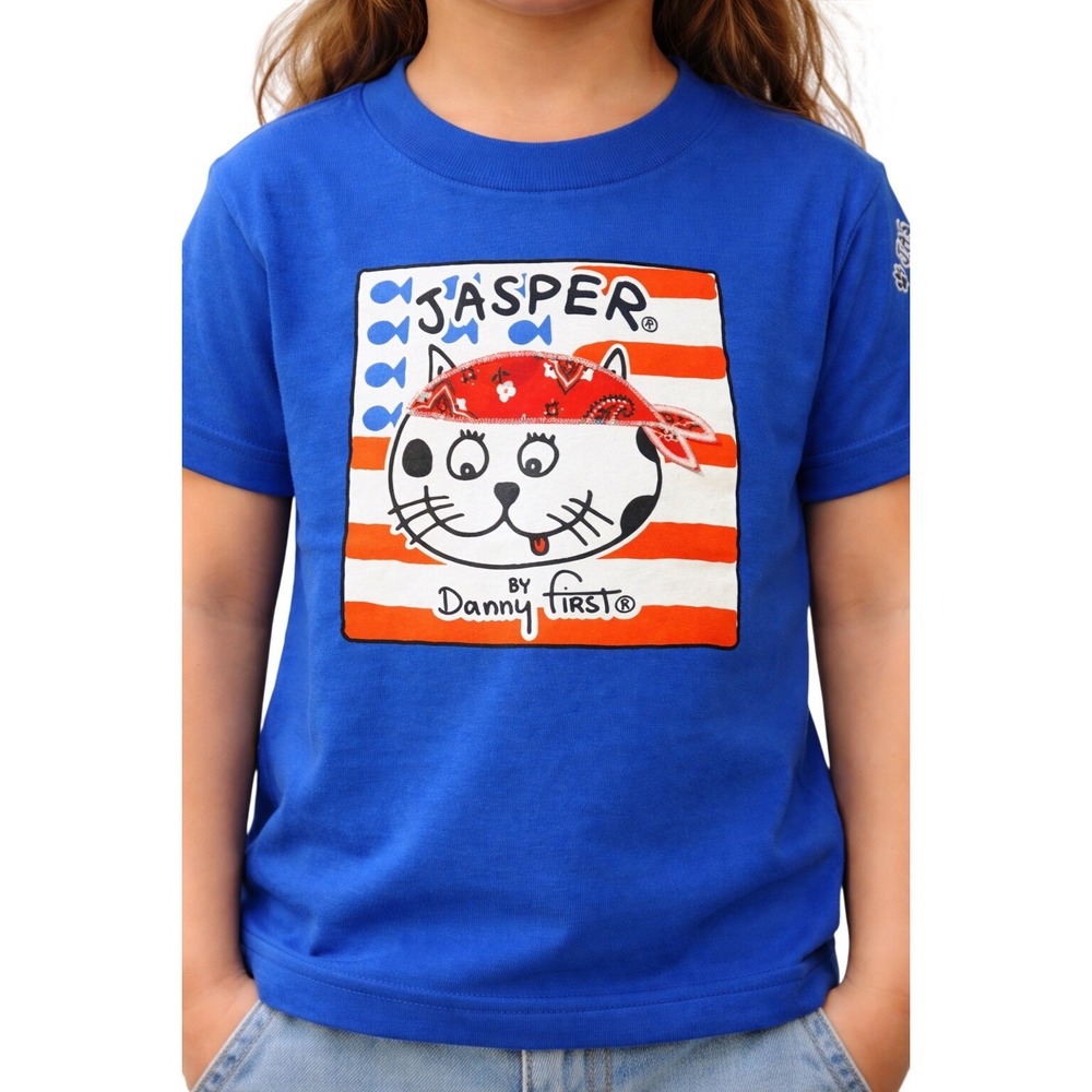 Danny First Jasper the Cat Vintage Royal Blue Graphic Tee Shirt XS USA Made